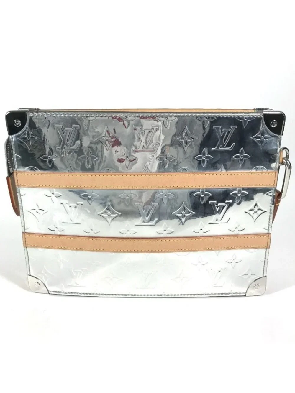 Louis Vuitton Clutch Trunk Pochette Leather Silver